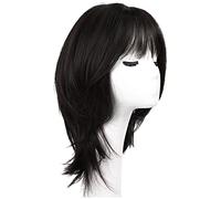 Parrucca da donna, capelli lunghi, fibbia interna, clavicola, copertura per capelli, regolabile e obliqua, parrucca bionda resistente al calore (nero, taglia unica)