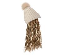 Parrucca da Donna Cappello Lavorato a Maglia,Cappello Caldo Invernale Lavorato a Maglia,Cappello Beanie Invernale da Donna con Parrucca Grandi Estensioni dei Capelli Ricci Ondulati Maglia da Sci Berre