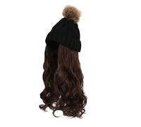 Parrucca da Donna Cappello Lavorato a Maglia,Cappello Caldo Invernale Lavorato a Maglia,Cappello Beanie Invernale da Donna con Parrucca Grandi Capelli Ricci Ondulati Lavorati a Maglia Attaccata Berret