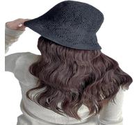 Parrucca da donna Cappello lavorato a maglia, Cappello lavorato a maglia caldo invernale, Parrucca da donna con capelli ricci Cappello a cilindro stile inglese Cappello da pescatore corto riccio Parru