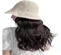 Parrucca da donna Cappello lavorato a maglia, Cappello lavorato a maglia caldo invernale, Parrucca da donna con capelli ricci Cappello a cilindro stile inglese Cappello da pescatore corto riccio Parru