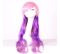 Parrucca da donna colorata ondulata a buon mercato RTGFS 26 pollici Moda Cosplay Anime Lolita Parrucca Ombre blu viola verde con frangia 04