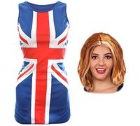 Parrucca da donna con bandiera Union Jack e zenzero - X-Small - Abito con paillettes con bandiera Union Jack, parrucca zenzero - icone musicali anni '90, brit pop, VE Day, Jubilee Fancy Dress