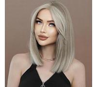 Parrucca Da Donna Con Capelli Corti E Lisci, A Forma Di T, Marrone Naturale, Intrecciata A Mano, Con Riga Centrale, Copertura Completa Della Testa, Capelli In Fibra Chimica Simulata Naturale
