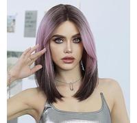 Parrucca Da Donna Con Capelli Corti E Lisci, A Forma Di T, Marrone Naturale, Intrecciata A Mano, Con Riga Centrale, Copertura Completa Della Testa, Capelli In Fibra Chimica Simulata Naturale