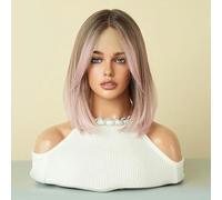 Parrucca Da Donna Con Capelli Corti E Lisci, A Forma Di T, Marrone Naturale, Intrecciata A Mano, Con Riga Centrale, Copertura Completa Della Testa, Capelli In Fibra Chimica Simulata Naturale