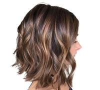 Parrucca da donna con capelli corti, parrucca riccia dall'aspetto naturale, parrucca di lunghezza della spalla, capelli sintetici, versatile con parte centrale per feste