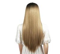 Parrucca da donna con capelli lunghi e lisci, sfumati, con frangia, in fibra sintetica resistente al calore, for donne e ragazze, for le feste, i festival, il giorno di Natale.(Gold)
