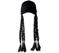 Parrucca da donna con capelli sintetici lunghi 45 cm o 45 cm, berretto da baseball nero regolabile con accessori e perline decorative, copricapo versatile per street style, uso quotidiano o feste