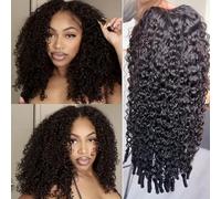 Parrucca da donna con capelli umani con parte a V, parrucca birmana a spirale da 35,5 cm, senza colla, densità 200%, senza colla, senza cuciture, colore nero naturale, non lascia fuori le parrucche a