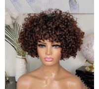 Parrucca Da Donna Con Caschetto Corto Riccio Brasiliano Rosa Con Frangia, Capelli Umani, Riccioli A Spirale, Parrucca Completa Con Macchina Per Il Cuoio Capelluto Per Un Look Voluminoso