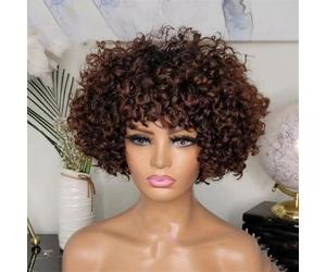 Parrucca Da Donna Con Caschetto Corto Riccio Brasiliano Rosa Con Frangia, Capelli Umani, Riccioli A Spirale, Parrucca Completa Con Macchina Per Il Cuoio Capelluto Per Un Look Voluminoso