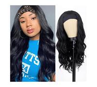 Parrucca da donna con fascia ondulata lunga da 61 cm, colore nero naturale, senza colla, capelli sintetici ricci, alla ricerca di feste quotidiane, feste quotidiane