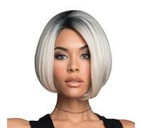 Parrucca da donna con fascia per capelli matura alla moda in oro bianco da 30 cm/12 pollici, per donne nere, capelli sintetici lisci, parrucche corte regolabili per uso q