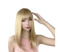 Parrucca Da Donna Con Frangia D'Aria, Capelli Lisci Dorati Di Media Lunghezza, Temperamento Gentile, Copricapo Di Seta In Fibra Chimica