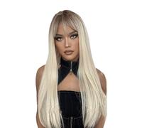 Parrucca da donna con frangia, temperamento affascinante, capelli lunghi e lisci, parrucca con fascia per capelli in materiale ad alta temperatura, regolabile, per uso qu,gold