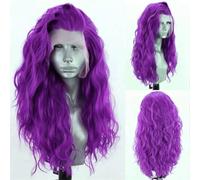 Parrucca da donna con pizzo frontale, capelli sintetici lunghi e sciolti, per uso quotidiano, cosplay, viola, 61 cm, pizzo frontale