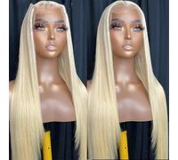 Parrucca da donna con pizzo frontale, capelli sintetici lunghi lisci e setosi, colore grigio argento, parrucca per cosplay per uso quotidiano, bionda 61 cm, pizzo frontale