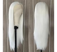 Parrucca da donna con pizzo frontale, capelli sintetici lunghi lisci e setosi, colore grigio argento, parrucca per cosplay quotidiana, bianca, 61 cm, pizzo frontale