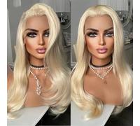 Parrucca da donna con pizzo frontale, capelli sintetici ondulati naturali, per feste di matrimonio, uso quotidiano, cosplay, biondo dorato, 45,7 cm, pizzo frontale