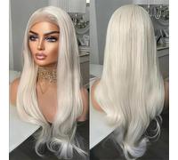 Parrucca da donna con pizzo frontale, capelli sintetici ondulati naturali, per matrimoni, feste, uso quotidiano, cosplay, biondo platino, 61 cm, pizzo frontale