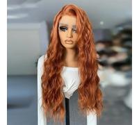Parrucca da donna con pizzo frontale, parrucca sintetica lunga ondulata, attaccatura dei capelli naturale, per uso quotidiano, cosplay, colore arancione curcuma, 61 cm, pizzo frontale