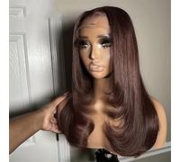 Parrucca da donna con taglio a strati 13 x 4 parrucca frontale in pizzo con capelli del bambino attaccatura dei capelli naturali capelli sintetici lunghi lisci castani 61 cm davanti in pizzo