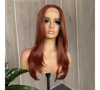 Parrucca da donna con taglio a strati rosso rame lunghezza spalla parrucca anteriore in pizzo sintetico 13 x 4 parrucche naturali per cosplay rosso rame 45,7 cm, pizzo frontale