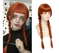 Parrucca da donna con trecce arancioni da 65 cm, per cosplay | Parrucca da donna per travestimenti di Mercoledì Addams, Halloween, Carnevale, taglia regolabile, con retina traspirante