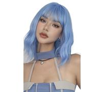 Parrucca da donna corta, ondulata e riccia con frangia, parrucche sintetiche resistenti al calore for costumi di Halloween, cosplay, uso quotidiano Soffice e Naturale(Light blue)