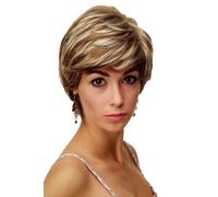 Parrucca da Donna Corto Acconciatura Capelli Corti Braun Biondo con Meches Riga