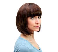 Parrucca da Donna Corto Bob Longbob Coda Liscia Castano Braun con Meches 7803