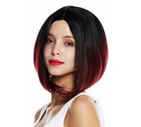 Parrucca da Donna Corto Bob Longbob Riga IN Mezzo Liscio Ombreggiato Nero Rosso