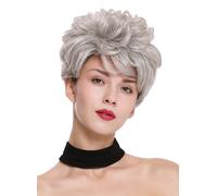 Parrucca da Donna Corto Capelli Cotonati Voluminoso Ondulato Grigio Argento Hell