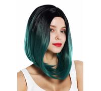 Parrucca da Donna Corto Liscio Longbob Riga IN Mezzo Ombreggiato Nero Verde