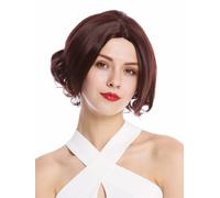Parrucca da Donna Corto Longbob Bob Ondulato Riga IN Mezzo Mogano Marrone-Rosso