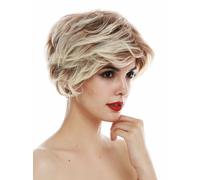 Parrucca da Donna Corto Voluminoso Riga Marrone-Rosso Biondo Platino con Meches