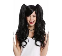 Parrucca da Donna Cosplay 2 Codini Lungo Ondulato Gotico Lolita Giappone Nero