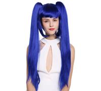 Parrucca da Donna Cosplay Lolita Corto Bob Lunga Liscio Staccabile Codini Blu