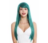 VK Event Fashion Parrucca da Donna Cosplay Lunga Liscia con Frangia e Riga Verde Scuro