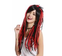 Parrucca da Donna Cosplay Lungo Liscio Riga Nero Rossi Rasta Dreadlocks