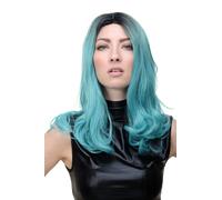 Parrucca da Donna Cosplay Lungo Ombreggiato Nero Turchese Riga IN Mezzo Onda
