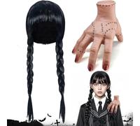 Parrucca da donna, costume di Halloween, mani di Wednesday, parrucca per Halloween, mani fredde, mani fredde, Wednesday con donna, grigio lungo, realistico scarred lattice, parrucca grigia lunga