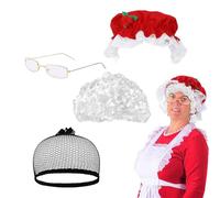 Parrucca da donna della signoras Claus, 4 pezzi parrucca cosplay del costume della signoras Babbo Natale di Natale, cappello cosplay della nonna della signoras Claus con retinas per capelli e occhiali