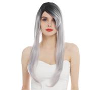 Parrucca da Donna Donne Lungo Liscio Ombreggiato Nero Grigio Riga Parrucca
