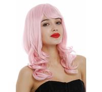 WIG ME UP-3001-T2333 Parrucca Donna Lunga Ricci Ondulata Frangetta Cosplay Rosa chiaro