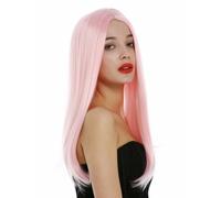 Parrucca da Donna Donne Lungo Sleek Liscio Riga IN Mezzo Rosa Chiaro