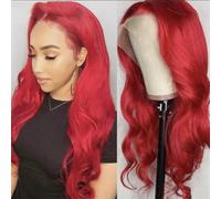 Parrucca da donna e ragazza, con pizzo frontale ondulato, per uso quotidiano, cosplay, resistente al calore, colore rosso caldo, 45,7 cm, pizzo frontale