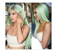 Parrucca da donna europea e americana moda copricapo in fibra chimica verde menta capelli lisci medio lunghi