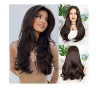 Parrucca da donna europea e americana, pizzo frontale, fibra chimica, copricapo, colore, frangia a otto caratteri, capelli ricci lunghi di media lunghezza